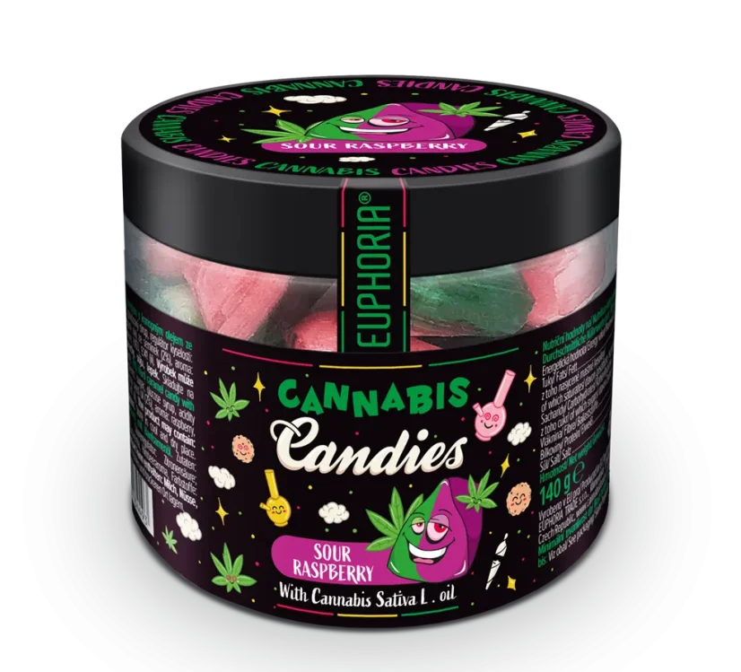 Euphoria Cannabis Candies Hapan vadelma, 140 g