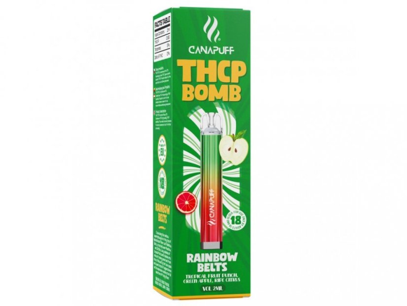 CanaPuff BOMB varavīksnes jostas, 0,8 g THCP - vienreizējās lietošanas, 2 ml