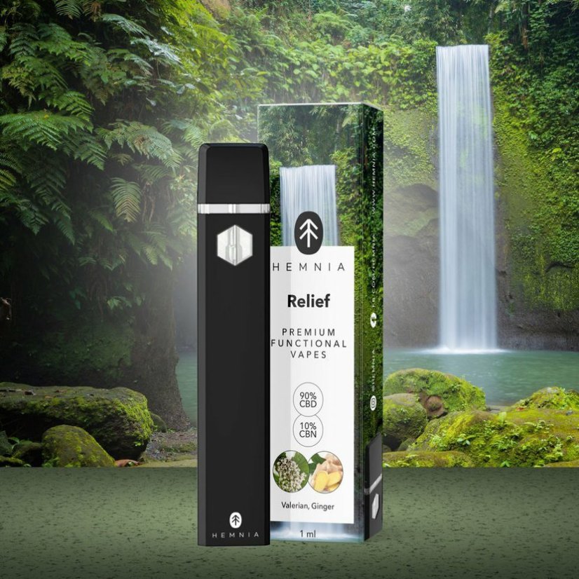 Hemnia Premium Functional Vape Pen Relief - 90 % CBD, 10 % CBN, valeriaana, inkivääri, 1 ml
