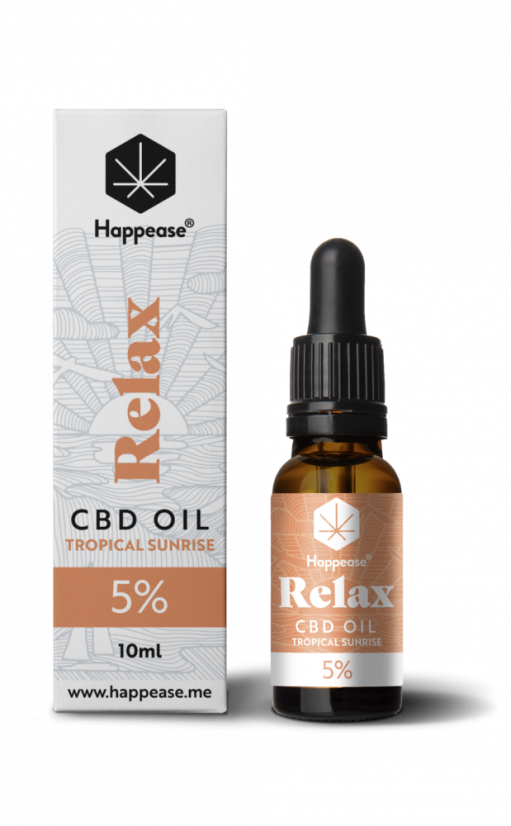 Happease Relax CBD-öljy Tropical Sunrise, 5 % CBD, 500 mg, 10 ml
