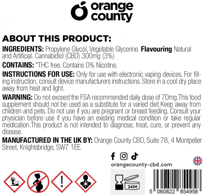Orange County CBD E-Liquid Mango Ice, CBD 300 mg, 10 ml
