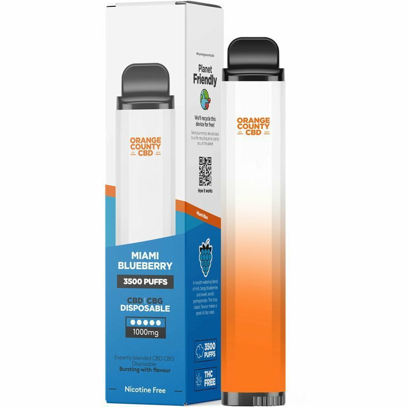 Orange County CBD Vape pen Miami Blueberry 3500 Puff, 600 mg CBD, 400 mg  CBG, 10 ml