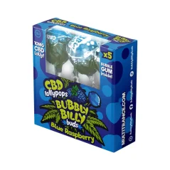 Bubbly Billy Buds 10 mg CBD Blaue Himbeer-Lutscher mit Kaugummi darin – Geschenkbox (5 Lutscher), 100 g