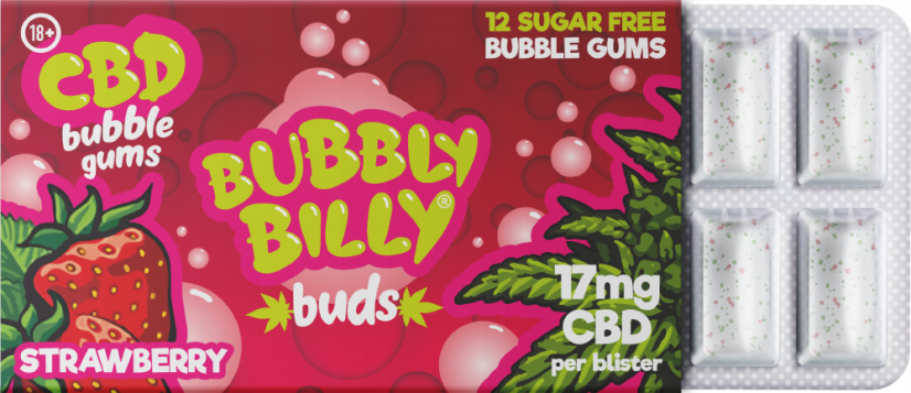 Bubbly Billy Buds Mansikkamakuinen Purukumi (17 mg CBD), 17 g