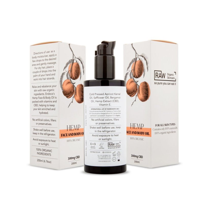 Endoca Kasvo- ja vartaloöljy 300 mg CBD, 200 ml