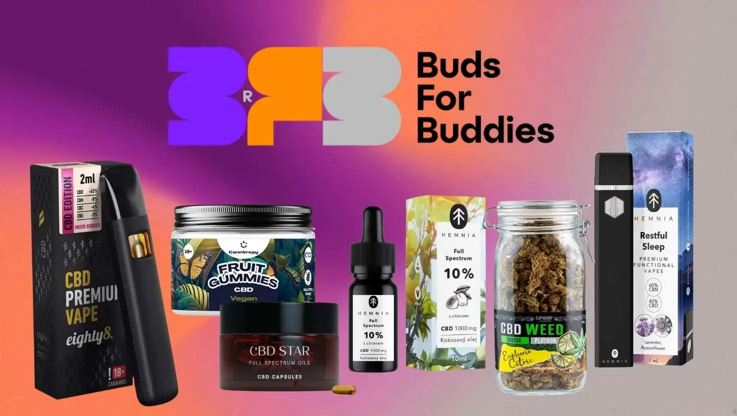 CBD products like Eighty8 vape pen, Canntropy CBD gummies, CBD star capsules, Hemnia CBD oil, Euphoria CBD flowers and Hemnia CBD vape pen