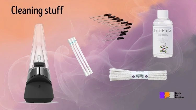 Cleaning supplies for vaporisers – cotton swabs, cleaning brushes, wire brush, organic vaporiser cleaner