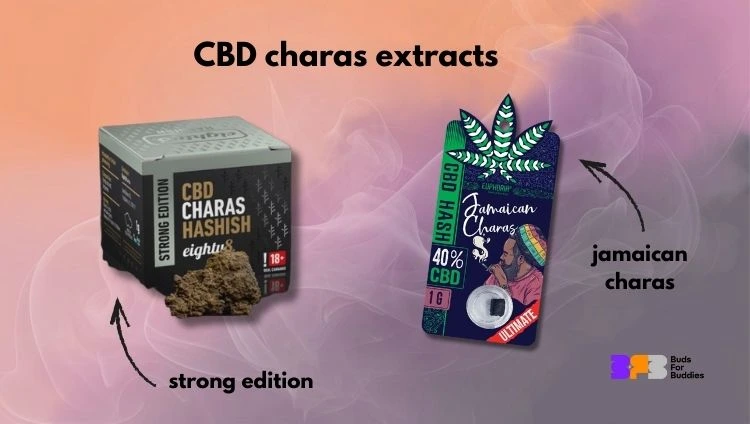 CBD charas products: Eighty8 CBD charas on the left, Jamaican Euphoria CBD charas on the right 