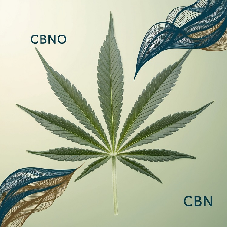Comparison of CBNO and CBN, this is a cannabis leaf with CBNO on one side and CBN on the other